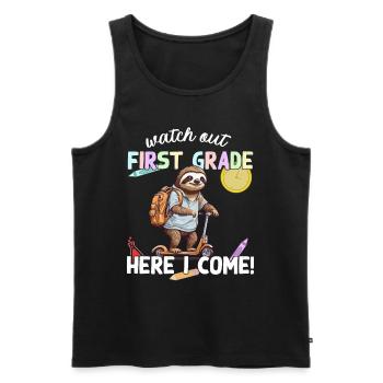 Faultier Schulanfang mit Roller Lustiger Spruch - Männer Premium Bio Tank Top - Schwarz - Vorne - AI Model Male 178 light (178cm)