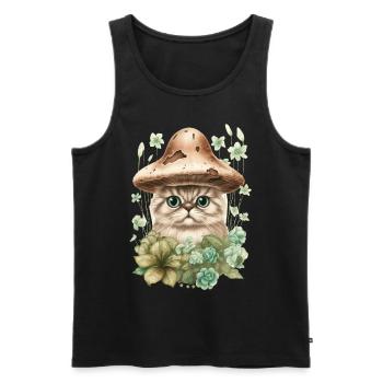 Cute Cat Mushroom Head Cottagecore Aesthetic Mycol - Männer Premium Bio Tank Top - Schwarz - Vorne - AI Model Male 178 light (178cm)