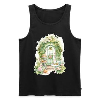 Floral Tea Garden Cottagecore Aesthetic Botanical - Männer Premium Bio Tank Top - Schwarz - Vorne - Michal (187cm)