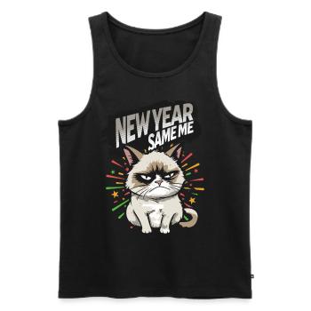 Nouvel An Same Me : Pyjama Bonne Année Chat En Colère - Débardeur bio Premium Homme - noir - Devant - AI Model Male 178 light (178cm)