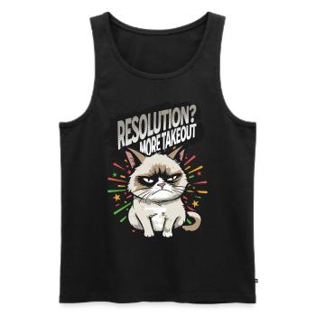 Plus de plats à emporter - Angry Cat Pyjama Bonne Année - Débardeur bio Premium Homme - noir - Devant - AI Model Male 178 light (178cm)