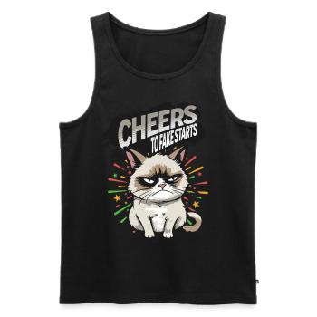 Fake Starts - Angry Cat Happy New Year Pajamas - Männer Premium Bio Tank Top - Schwarz - Vorne - AI Model Male 178 light (178cm)