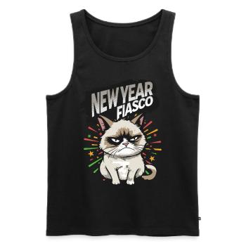 Fiasco du Nouvel An - Pyjama Bonne Année Chat en colère - Débardeur bio Premium Homme - noir - Devant - AI Model Male 178 light (178cm)