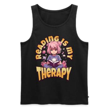 Reading is my Therapy Kawaii Girl for Bookworms - Men's Premium Organic Tank Top - black - Front - Michal (187cm)