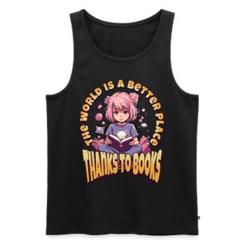 World of Books Kawaii Anime Girl for Bookworms - Men's Premium Organic Tank Top - black - Front - Michal (187cm)