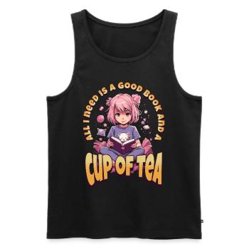 Cup of Tea - Kawaii Anime Girl for Bookworms - Men's Premium Organic Tank Top - black - Front - Michal (187cm)