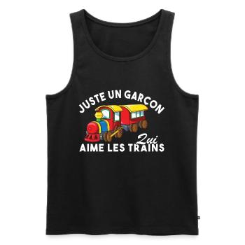 Juste un garçon qui aime les trains - Débardeur bio Premium Homme - noir - Devant - Michal (187cm)