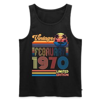 Anniversaire Février 1970. Cadeau Fevrier 1970. - Débardeur bio Premium Homme - noir - Devant - Michal (187cm)