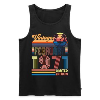 Anniversaire Février 1971. Cadeau Fevrier 1971. - Débardeur bio Premium Homme - noir - Devant - Michal (187cm)