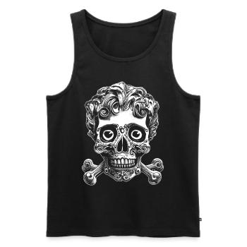Comic Chaos Shirt: Totenkopf-Lächeln Metal-Fans - Männer Premium Bio Tank Top - Schwarz - Vorne - AI Model Male 178 light (178cm)