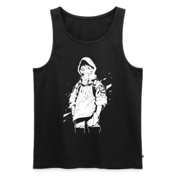 Le cool Cyberpunk Style Anime Boy Otaku de Shibuya - Débardeur bio Premium Homme - noir - Devant - Michal (187cm)