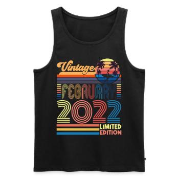 Anniversaire Février 2022. Cadeau Fevrier 2022. - Débardeur bio Premium Homme - noir - Devant - AI Model Male 178 light (178cm)