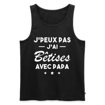 je peux pas j'ai bêtise avec papa - humour enfant - Débardeur bio Premium Homme - noir - Devant - AI Model Male 178 light (178cm)