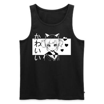 Kawaii Neko Girl School Girl Harajuku Manga Illust - Männer Premium Bio Tank Top - Schwarz - Vorne - AI Model Male 178 light (178cm)