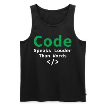 Code Speaks Louder Than Words Funny Programming Co - Männer Premium Bio Tank Top - Schwarz - Vorne - Michal (187cm)
