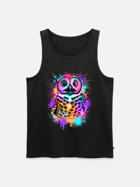 Eule Bunte Graffiti Eule - Männer Premium Bio Tank Top - Schwarz