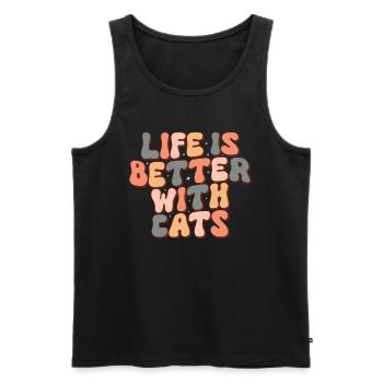 Life is better with Cats Lustige Katzen Mama Retro - Männer Premium Bio Tank Top - Schwarz - Vorne - Michal (187cm)