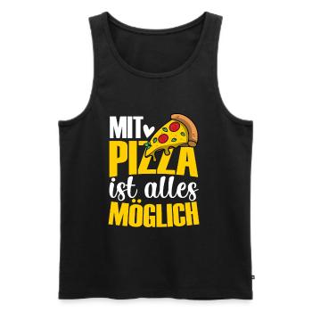 Mit Pizza ist alles möglich, Humor, Spaß, Fun, - Männer Premium Bio Tank Top - Schwarz - Vorne - Michal (187cm)