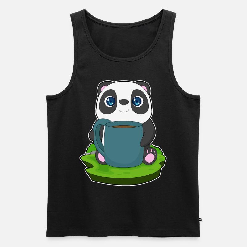 Panda Kaffee Becher - Männer Premium Bio Tank Top - Schwarz