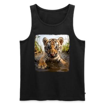 Tiger realistic baby tiger - Men's Premium Organic Tank Top - black - Front - AI Model Male 178 light (178cm)