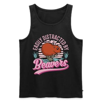 Easily distracted by Beavers Biber - Männer Premium Bio Tank Top - Schwarz - Vorne - Michal (187cm)