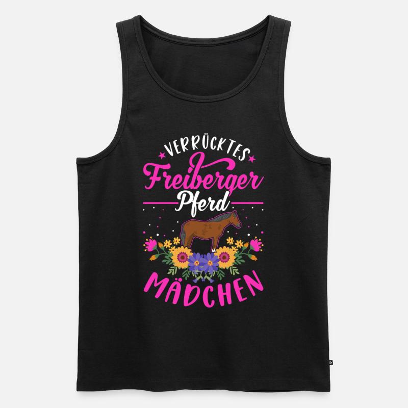 Verrücktes Freiberger Pferd Mädchen - Männer Premium Bio Tank Top - Schwarz