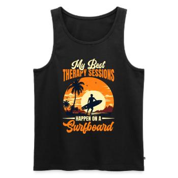 My Best Therapy On A Surfboard Retro Sunset Surfer - Männer Premium Bio Tank Top - Schwarz - Vorne - Michal (187cm)