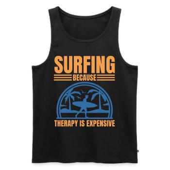 Surfing Because Therapy Is Expensive Funny Surfer - Männer Premium Bio Tank Top - Schwarz - Vorne - Michal (187cm)