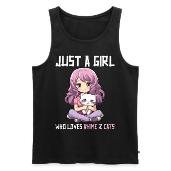Kawaii Girl Anime Manga Fille et chat - Débardeur bio Premium Homme - noir - Devant - Michal (187cm)
