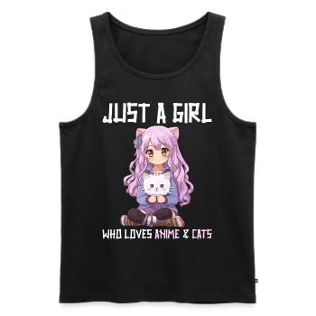 Kawaii Girl Anime Manga Fille et chat - Débardeur bio Premium Homme - noir - Devant - Michal (187cm)