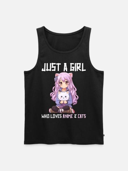 Kawaii Meisje Anime Manga Meisje en Kat - Mannen Premium Bio Tanktop - zwart