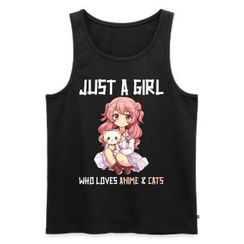 Kawaii Girl Anime Manga Fille et chat - Débardeur bio Premium Homme - noir - Devant - Michal (187cm)