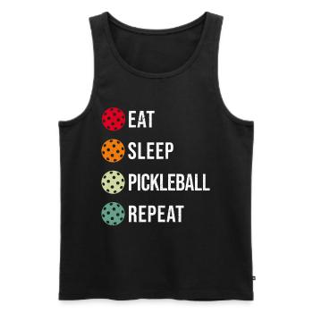 Pickleball, Mangez Dormez Pickleball Répéter - Débardeur bio Premium Homme - noir - Devant - Michal (187cm)