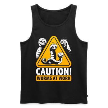 Wurmzucht Caution Worms At Work - Männer Premium Bio Tank Top - Schwarz - Vorne - AI Model Male 178 light (178cm)