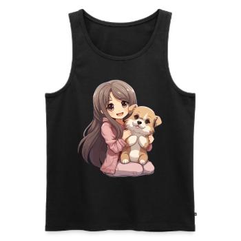 Kawaii Girl Anime Manga Fille et Chien - Débardeur bio Premium Homme - noir - Devant - AI Model Male 178 light (178cm)
