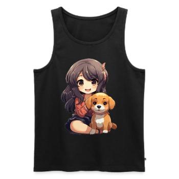 Kawaii Girl Anime Manga Fille et Chien - Débardeur bio Premium Homme - noir - Devant - AI Model Male 178 light (178cm)