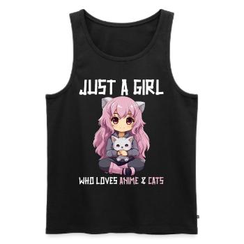 Kawaii Girl Anime Manga Fille et chat - Débardeur bio Premium Homme - noir - Devant - Michal (187cm)