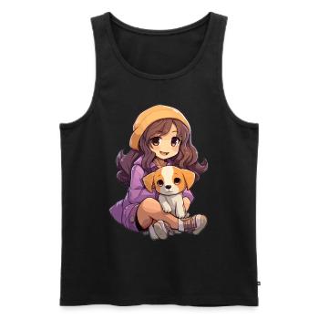 Kawaii Girl Anime Manga Fille et Chien - Débardeur bio Premium Homme - noir - Devant - AI Model Male 178 light (178cm)