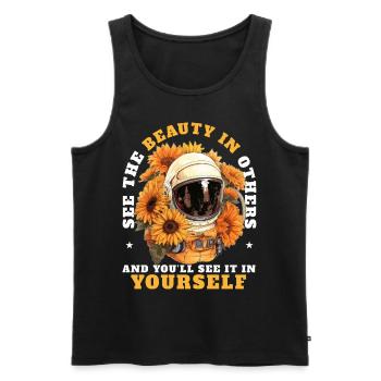 Motivational Optimism Quote Floral Astronaut Aesth - Männer Premium Bio Tank Top - Schwarz - Vorne - Michal (187cm)