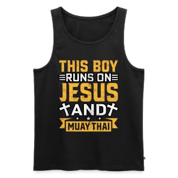 This Boy läuft auf Jesus und Muay Thai - Männer Premium Bio Tank Top - Schwarz - Vorne - AI Model Male 178 light (178cm)