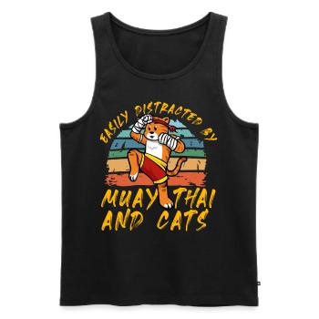 Lässt sich leicht von Muay Thai und Katzen ablenken - Männer Premium Bio Tank Top - Schwarz - Vorne - AI Model Male 178 light (178cm)