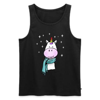 Licorne mignonne avec arc-en-ciel et écharpe d’hiver - Débardeur bio Premium Homme - noir - Devant - Michal (187cm)