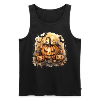Spooky Halloween Pumpkin Watercolor Jack O Lantern - Männer Premium Bio Tank Top - Schwarz - Vorne - Michal (187cm)