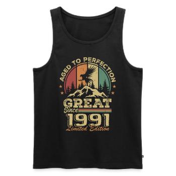 Anniversaire vintage 1991 - idée cadeau rétro 1991 - Débardeur bio Premium Homme - noir - Devant - Michal (187cm)