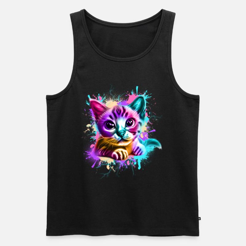 Katze Graffiti Bunt - Männer Premium Bio Tank Top - Schwarz