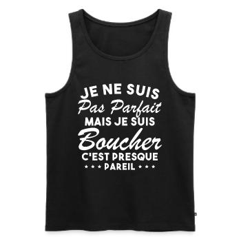 Je Ne Suis Pas Parfaite Mais Je Suis Boucher - Débardeur bio Premium Homme - noir - Devant - Michal (187cm)