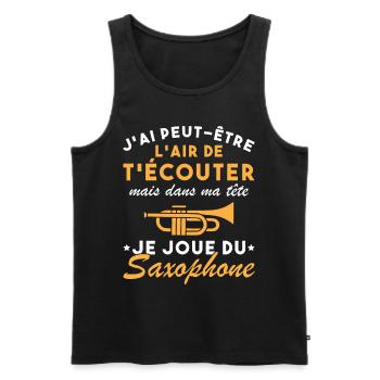 Dans Ma Tête Je Joue Du Saxophone Musicien Drôle - Débardeur bio Premium Homme - noir - Devant - Michal (187cm)
