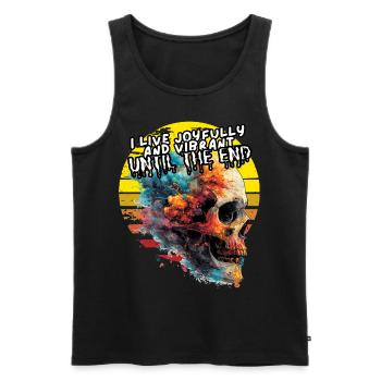 I live joyfully and vibrant until the end. Life - Men's Premium Organic Tank Top - black - Front - AI Model Male 178 light (178cm)