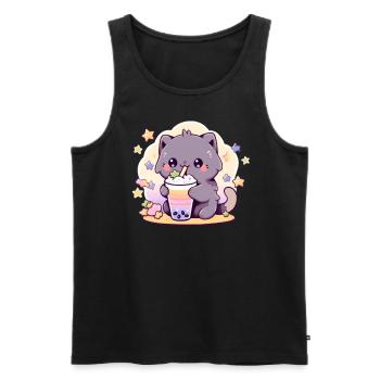 Kawaii Neko Cat Boba Cute Cat Drinking Bubble Tea - Männer Premium Bio Tank Top - Schwarz - Vorne - Michal (187cm)