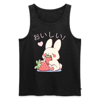 Cute Bunny Eating Strawberries Kanji Kawaii Rabbit - Männer Premium Bio Tank Top - Schwarz - Vorne - AI Model Male 178 light (178cm)